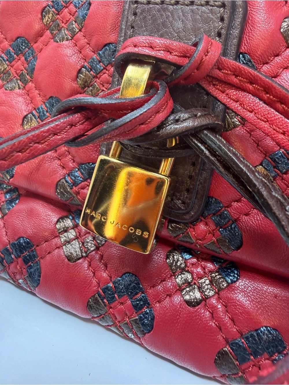 Marc Jacobs Memphis Tassel Padlock Pochette Clutch Bag Quilted Leather